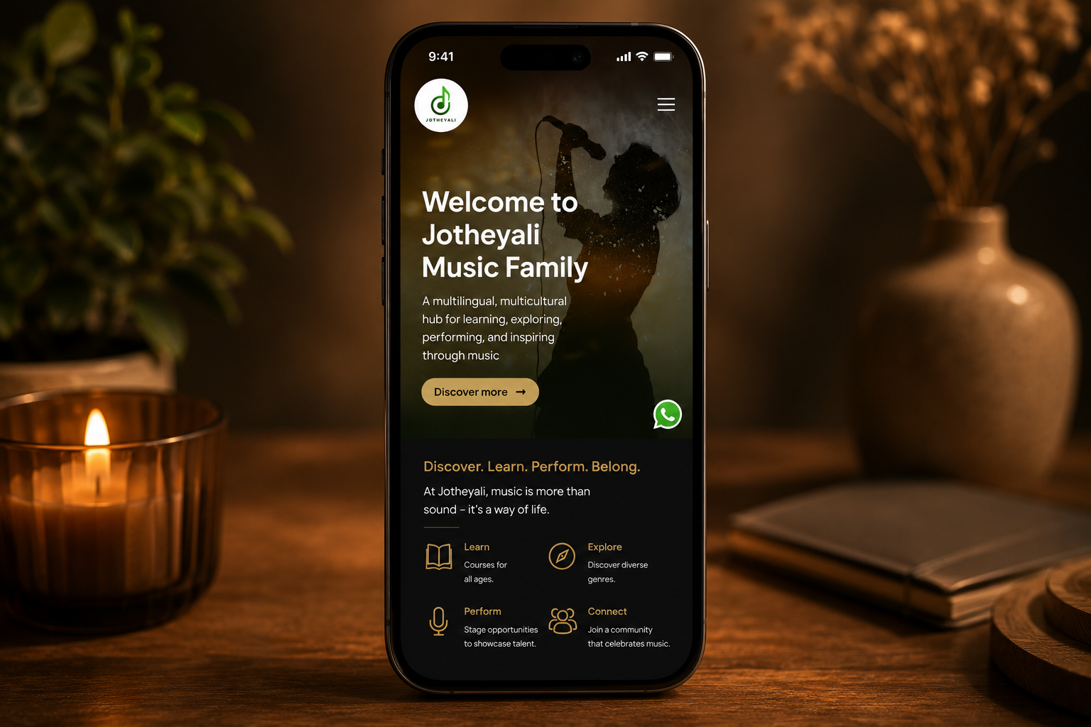 Jotheyali mobile experience — responsive homepage on a phone