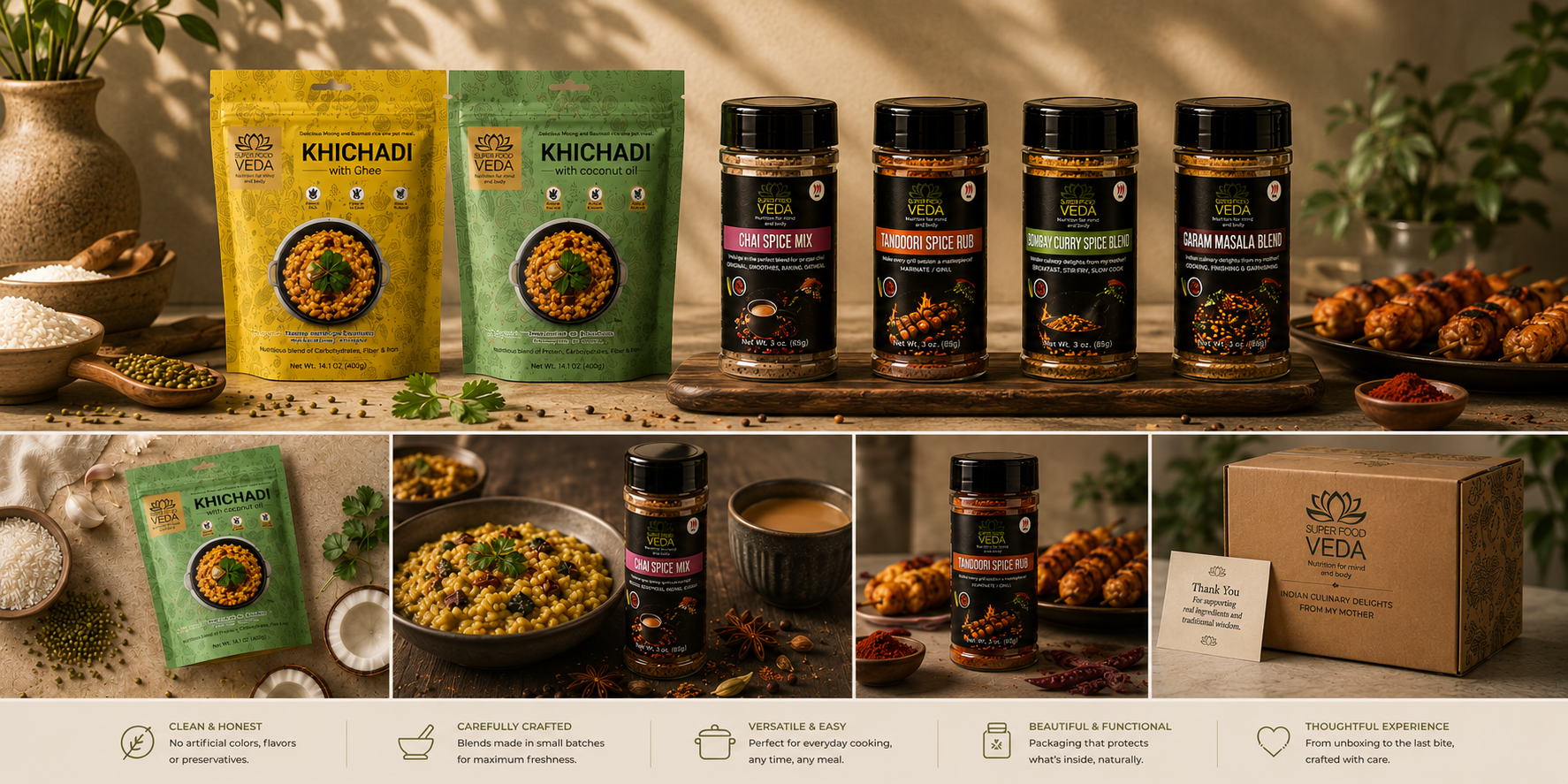 SuperFoodVeda packaging range with unboxing details